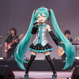 mc ride from death grips performs at a concert with hatsune miku, wide shot, detailed, realistic, soft lighting