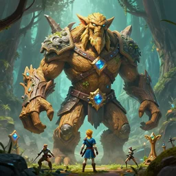 zelda fantasy art giant golem elemental wood rock bastion forged gemstone enchanted forest troll, global illumination ray tracing hdr fanart arstation by sung choi and eric pfeiffer and gabriel garza and casper konefal hardmesh lisa frank zbrush central