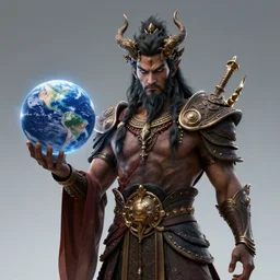 A god of destruction, holding a planet in his hand, digital art, high quality render, unreal engine, 4k