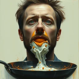edward norton's face is the yolk of an egg frying in a pan, concept art by greg rutkowski, artgerm and ruan jia