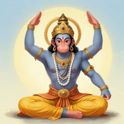 beautiful illustration of lord hanuman, the monkey god, doing a front split with arms up