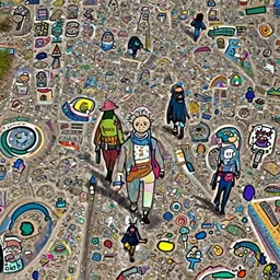 puppet walking through a colorful path, kim jung gi style, greg rutkowski, zabrocki, karlkka, jayison devadas, trending on artstation, 8 k, ultra wide angle, zenith view, pincushion lens effect