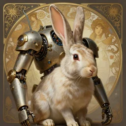 portrait of rabbit, robot steampunk, horizon zero dawn machine, intricate, elegant, highly detailed, ray tracing, digital painting, artstation, concept art, smooth, sharp focus, illustration, art by artgerm and greg rutkowski and alphonse mucha, 8 k