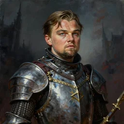 portrait of leonardo dicaprio as knight a fine art painting by frank frazetta, deviantart contest winner, fantasy art, apocylypse art, dark and mysterious