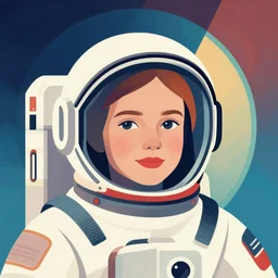 sherilyn fenn 2 6 years old astronaut, retro futurism, half portrait by stanley artgerm, dramatic lighting, ilya kuvshinov, trending on artstation, flat colour, geometric curves, gradient filter, pleasing tone colours, art deco patterns