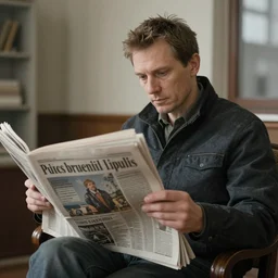 a man reading a newspaper, by guntis strupulis