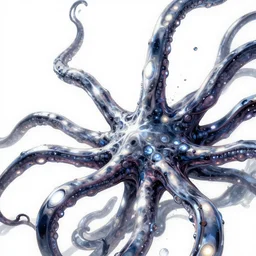 chromium led tentacles artwork by yoshitaka amano, white background, extremely detailed, octane rendering, sharp focus, volumetric light, particles