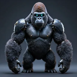 a _ full _ body _ shot _ of _ an _ imposing _ cyborg gorrila modeled _ after _ a _ god _ with _ glowing _ eyes _ with _ glowing _ eyes _ looking _ into _ the _ camera _ android _ cyborgglowin - h _ 6 4 0