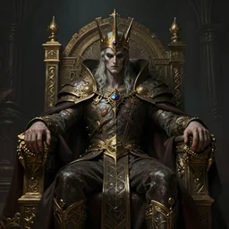 cursed king sitting on his throne, deep focus, d & d, fantasy, intricate, elegant, highly detailed, digital painting, artstation, concept art, matte, sharp focus, illustration, hearthstone, art by artgerm and greg rutkowski and alphonse mucha