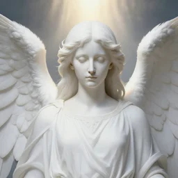 realistic medieval painting portrait of white angel with clean narrow face like noface and miracle light coming up from the head, 3 / 4, grace and blessing, sfumato effect by leonardo da vinci, renaissance, christianity, all colors in white