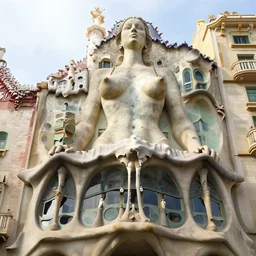 “a giant woman body sculpture, photorealism, Gaudi Style”