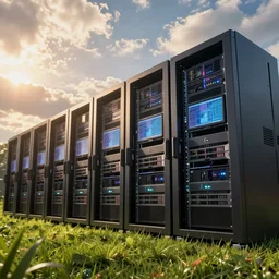server room in data center, pacing, screen computers, racks, motherboard light, cinematic view, epic sky, detailed, concept art, low angle, high detail, warm lighting, volumetric, godrays, vivid, beautiful, trending on artstation, by jordan grimmer, huge scene, grass, art greg rutkowski