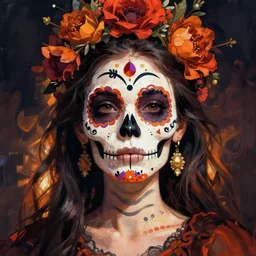 illustration of a sugar skull day of the dead girl, art by hajime sorayama