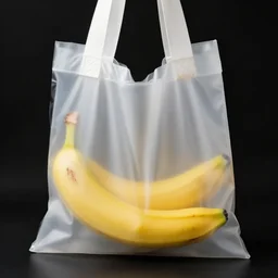 a OPAQUE bag containing a banana, black background