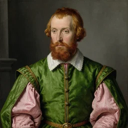 intricate beautiful medium - shot, the card player man with short trimmed reddish beard ( ( ( no mustache ) ) ), blonde reddish hair, in green and pink clothes of 1 7 th century, matte painting, renaissance painting, by paul sezanne by leyendecker, by artgerm, rutkowskyi