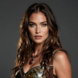 studio portrait photo of genetic hybrid face of megan fox as a dieselpunk warrior in mad max