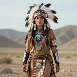 photo of a real-life futuristic cyber native american warrior