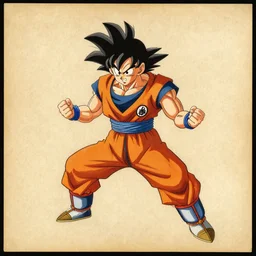 a scan of an ancient piece of art on parchment depicting a still of dragon ball z