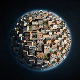 a planet as seen from space made of favela, cinematic