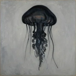 black!! jellyfish by paul gauguin, serene, calm, minimalist!!!