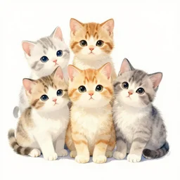 cute kittens, watercolor, masterpiece