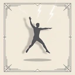 a simple figure jumping, casting a soft shadow behind a sci - fi poster - like lightning strikes, minimalistic art, beautiful, textured, baroque elements, trending on artstation, minimalism