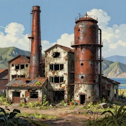 a beautiful hyperdetailed illustration of abandoned industrial architecture abandoned place by thomas kinkade, san andreas, archdaily, wallpaper, highly detailed, trending on artstation.