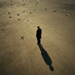countless birds directed by hitchcock, hyper realiste, cinematic shadow, elevation angle, cinematic, movie shot, photorealism
