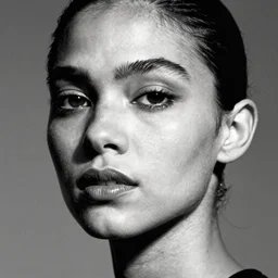 black and white vogue closeup portrait by herb ritts of a beautiful female model, autistic, high contrast