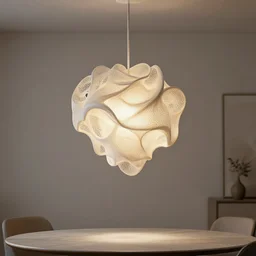 a designer lamp for the living room, hanging from the ceiling, one meter above the table, 3 d printed, intricate, organic design, elegant, 3 d print, hyperrealistic, trending