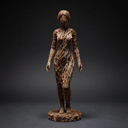 female statue made of branches, studio light, dark background, 3 5 mm photography