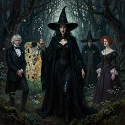 the witch standing in the haunted forest | highly detailed oil painting, hyperrealistic, very intrincate | cinematic lighting, award - winning | by roberto ferri, gustav klimt, william waterhouse and tom bagshaw | by austin osman spare and william blake, trending on artstation, cgsociety, official art, octane.