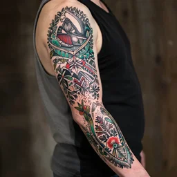a photo of a tattoo sleeve design of transylvanian!!! folk design with transylvanian!!! folk design