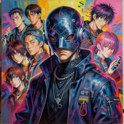 beautiful painting of a japanese lo - fi hiphop cyberpunk masked assassin, by james jean, rolf armstrong, james c. christensen, lise deharme, gaston bussiere, j. c. leyendecker, craig mullins. trending on artstation, 8 k, masterpiece, graffiti paint, fine detail, full of color, intricate detail, golden ratio illustration, face enhance