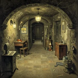 a beautiful insanely detailed concept art of a basement, by edmund dulac, by moebius, by greg rutkowski