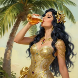 katy perry drinking beer under a palm tree, d & d, fantasy, intricate, elegant, highly detailed, digital painting, artstation, concept art, matte, sharp focus, illustration, hearthstone, art by artgerm and greg rutkowski and alphonse mucha