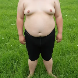 high quality photo of a fat person in a grassfield