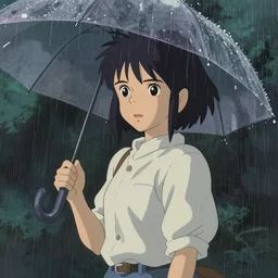 anime girl in the rain, By studio Ghibli, by lack, Trending on Artstation, Trending on Pixiv