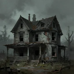 a digital painting of a haunted house, abandoned, dilapidated, concept art