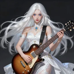 A beautiful mysterious girl with cobalt-blue eyes and silky white hair, guitar shape build, her wardrobe is attractive, full body, fantasy art, in the style of Stanley Lau, illustration, epic art, fantasy, intricate, elgant, amazing detail, digital painting, artstation, concept art, smooth, sharp focus