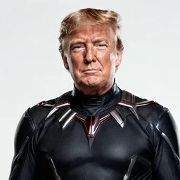 donald trump wearing the marvel black panther costume with no mask and his face is showing, sharp