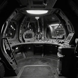photo of the spaceship from the movie alien, interior shot, 4 k, black and white, high contrast