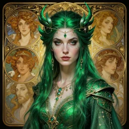 emerald enchantress, fantasy character portrait, ultra realistic, concept art, intricate details, highly detailed by greg rutkowski, gaston bussiere, craig mullins, simon bisley, alphonso mucha