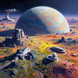 Star Wars Planet Landscape Concept Art, futuristic, sci-fi, vibrant colors, 8k photorealistic, HD, high details, trending on artstation