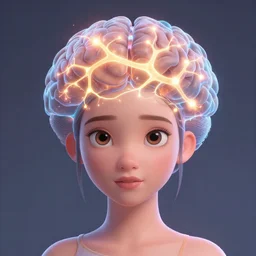 surreal portrait of one girl facing the camera with very bright neurons firing inside her brain by disney concept artists, her eyes are closed, tears are streaming her face, blunt borders, rule of thirds, vibrant colors, emotional