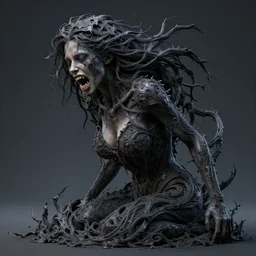 digital art of a woman being swallowed by darkness, 3d render, intricate detail