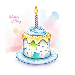 birthday cake, postcard, watercolor, color theory