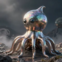 nautilus, metallic, iridescent, tentacles, surreal, Octane Render, Unreal Engine