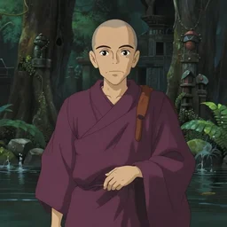a wide shot film still portrait of a mauve old monk standing inside a flooded temple jungle. finely detailed features, closeup at the faces, chronenberg, perfect art, grimdark, trending on pixiv fanbox, painted by studio ghibli