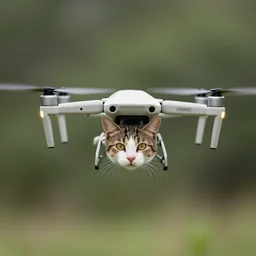 a flying drone with a cat head,